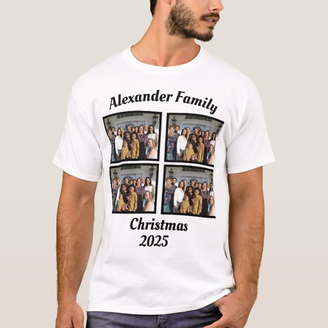 Custom Family Christmas 4 Photo T-Shirt (Front)