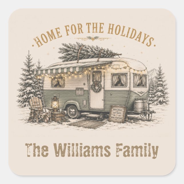 Custom Family Christmas Camper Keepsake Square Sticker (Front)