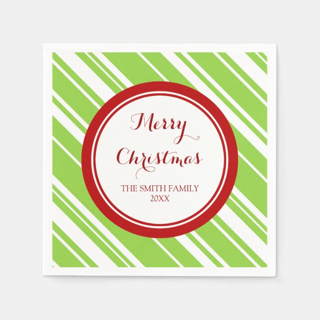 Custom Family Christmas Green Stripes Napkins (Front)