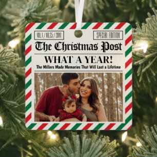 Custom Family Christmas Newspaper What a Year Metal Tree Decoration