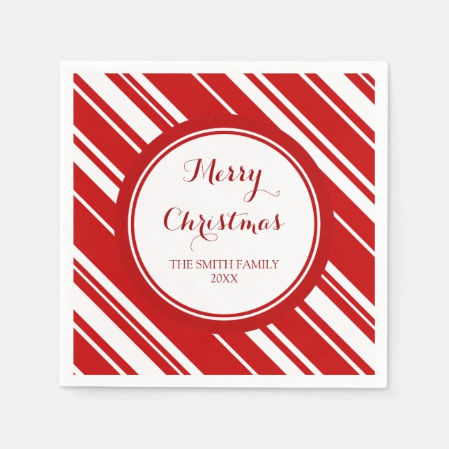 Custom Family Christmas Red Stripes Napkins (Front)