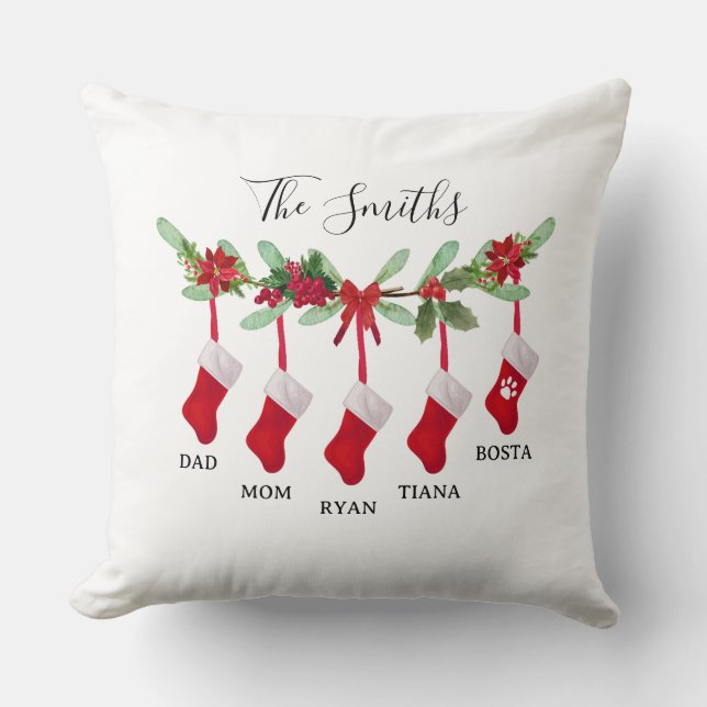 Custom Family Christmas Stocking Throw Pillow (Front)
