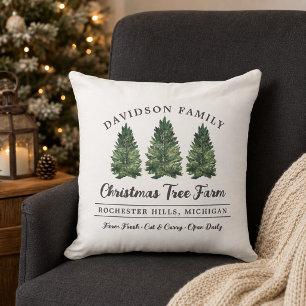 Custom Family Christmas Tree Farm Holiday Cushion