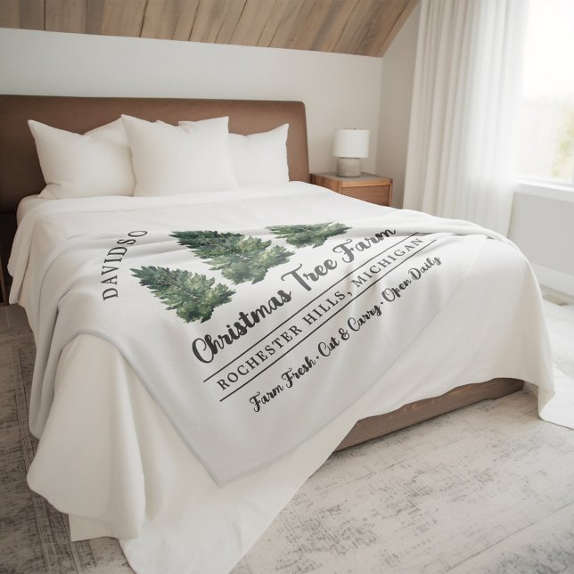 Custom Family Christmas Tree Farm Holiday Fleece Blanket (Creator Uploaded)