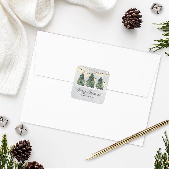 Custom Family Christmas Tree Farm Holiday Square Sticker (Creator Uploaded)
