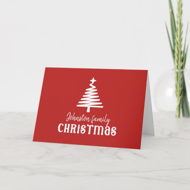Custom family Christmas tree red  Holiday Card (Front)