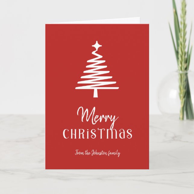 Custom family Christmas tree red  Holiday Card (Front)