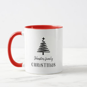 Custom family Christmas tree simple black Mug