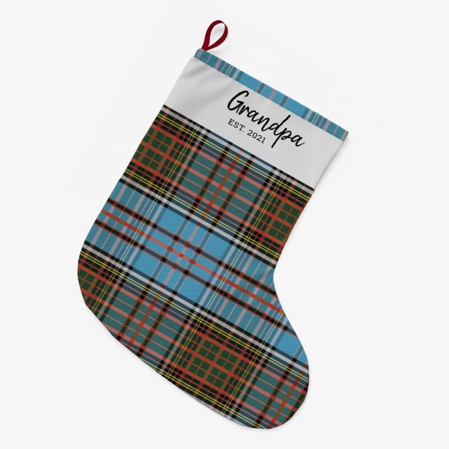 Custom Family Clan Anderson Plaid Tartan Name Large Christmas Stocking (Front (Hanging))