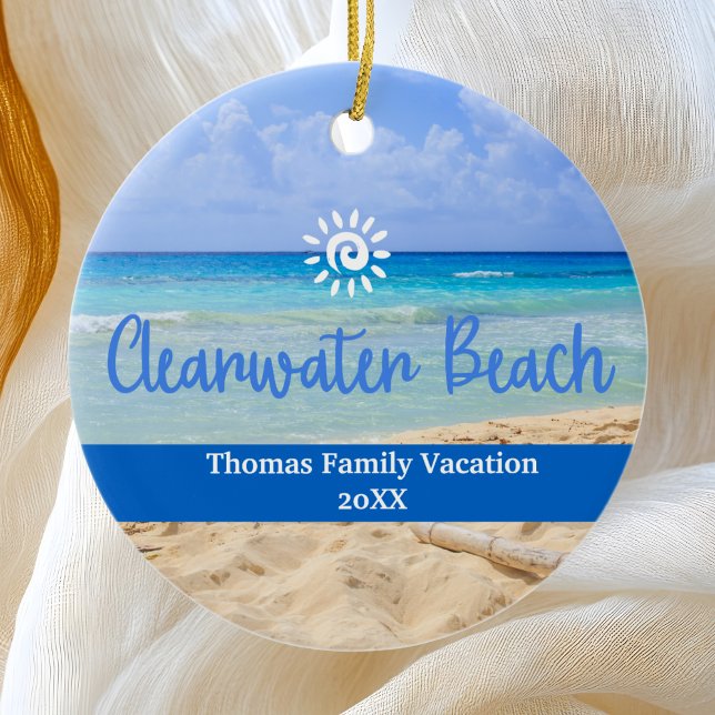 Custom Family Clearwater Beach Vacation Christmas Ceramic Tree Decoration (Creator Uploaded)