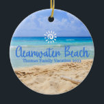Custom Family Clearwater Beach Vacation Christmas Ceramic Tree Decoration<br><div class="desc">Cute personalizable Florida Trip souvenir.

Customisation:
Change Caption and year to make it unique.</div>