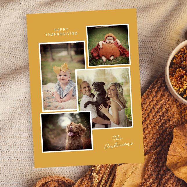 Custom Family Collage Modern Thanksgiving Photo Holiday Card (Creator Uploaded)