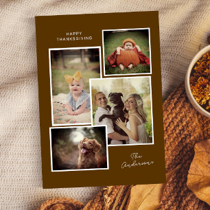 Custom Family Collage Modern Thanksgiving Photo Holiday Card
