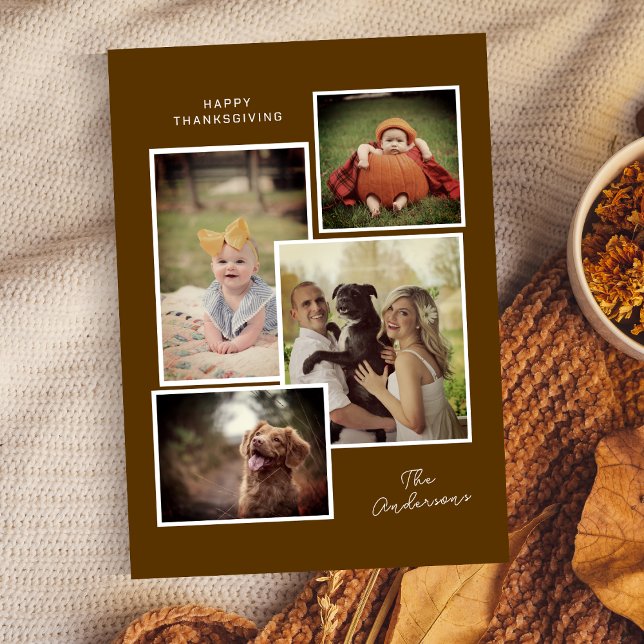 Custom Family Collage Modern Thanksgiving Photo Holiday Card (Creator Uploaded)
