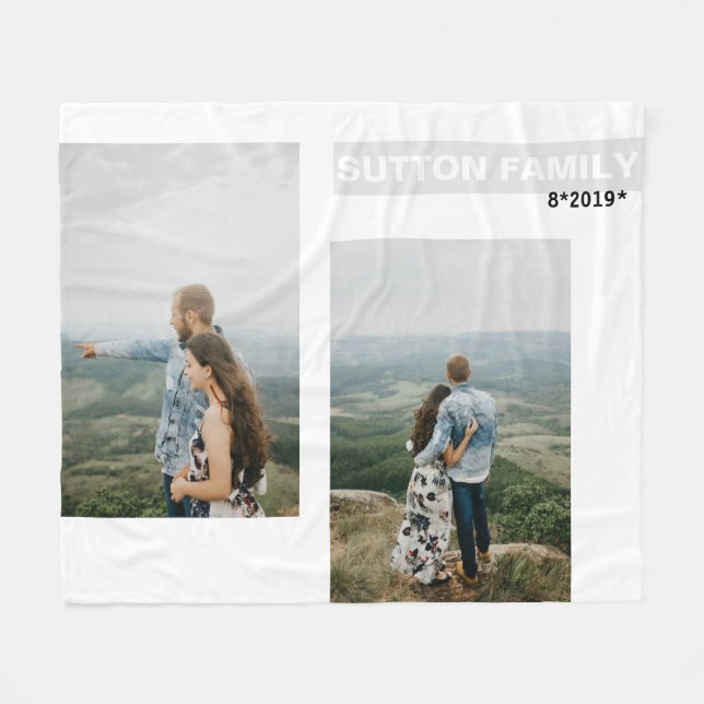 Custom Family Collage Photo Album Monogram Fleece Blanket (Front (Horizontal))