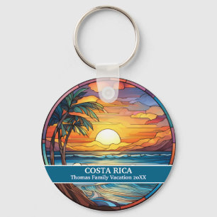 Custom Family Costa Rica Trip Faux Stained Glass Key Ring