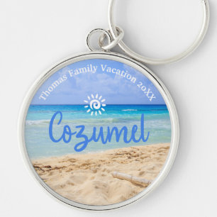 Custom Family Cozumel Beach Vacation Key Ring