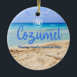 Custom Family Cozumel Vacation Christmas Ceramic Tree Decoration<br><div class="desc">Cute personalizable Mexico Trip souvenir.

Customisation:
Change Caption and year to make it unique.</div>
