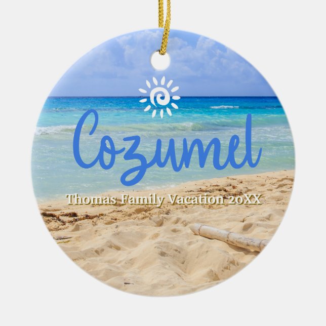 Custom Family Cozumel Vacation Christmas Ceramic Tree Decoration (Front)