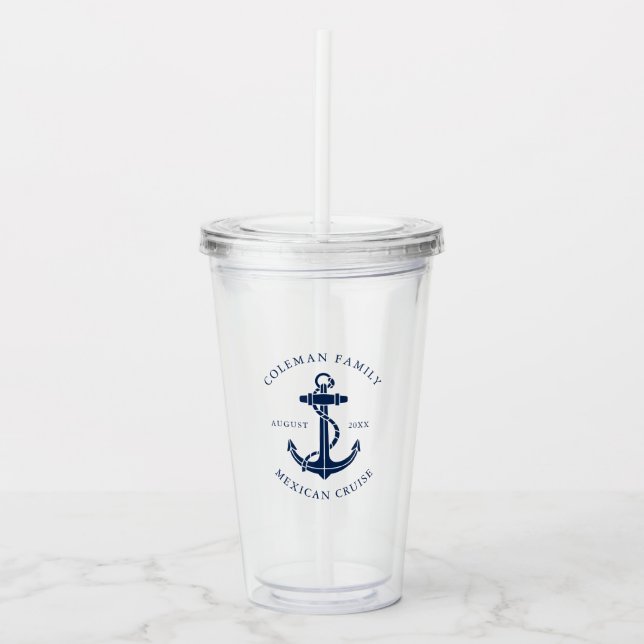 Custom Family Cruise Ship Nautical Anchor Swag Acrylic Tumbler (Front)