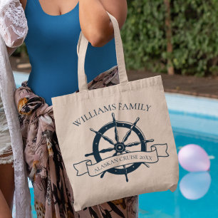 Custom Family Cruise Ship Nautical Wheel Vacation Tote Bag