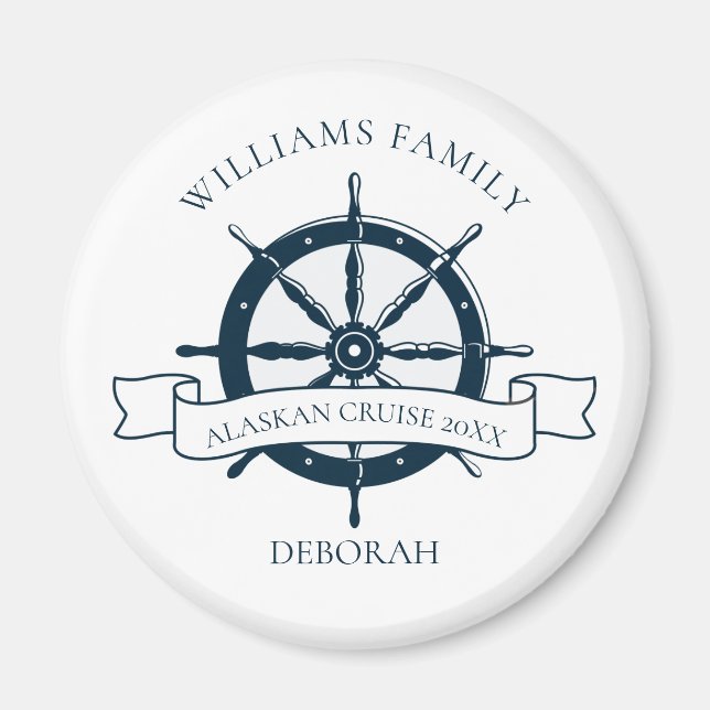 Custom Family Cruise Ship Wheel Nautical Vacation Magnet (Front)