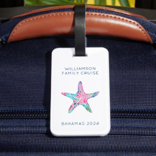 Custom Family Cruise Vacation Cute Preppy Starfish Luggage Tag