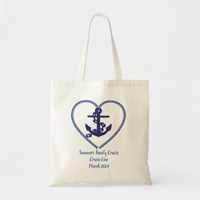 Custom Family Cruise Vacation Nautical Anchor Tote Bag (Front)