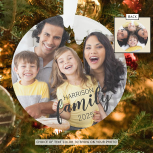 Custom FAMILY (dark text) 2-Photo Keepsake Ornament