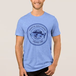Custom Family Fishing Trip Blue Lake Fisherman Tri-Blend Shirt