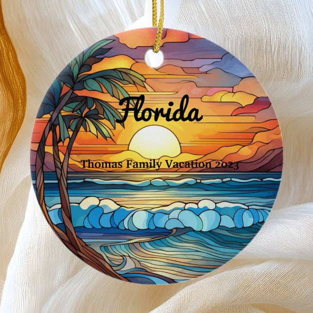 Custom Family Florida Trip Faux Stained Glass Ceramic Tree Decoration (Creator Uploaded)