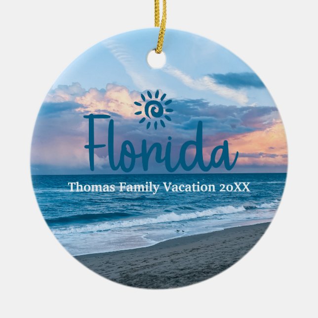 Custom Family Florida Vacation Christmas Tree Ceramic Tree Decoration (Front)