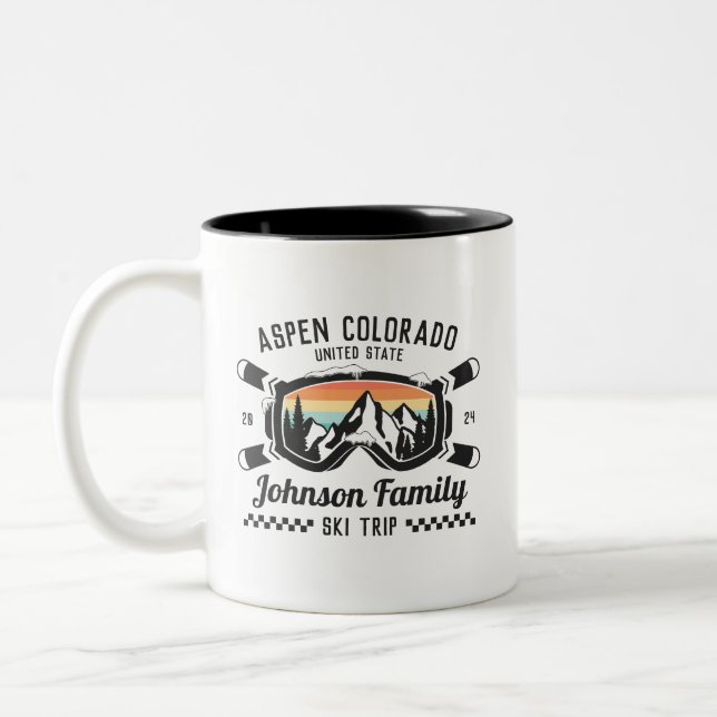 Custom Family Friends Ski Trip Group Matching  Two-Tone Coffee Mug (Left)