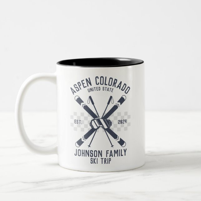 Custom Family Friends Ski Trip Group Matching  Two-Tone Coffee Mug (Left)