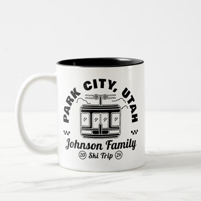 Custom Family Friends Ski Trip Matching Group Two-Tone Coffee Mug (Left)