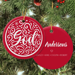 Custom Family God Christmas Holiday Religious Red Ceramic Tree Decoration