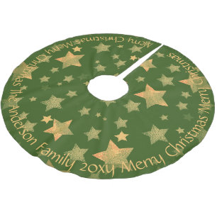 Custom Family Gold Star Vintage Merry Christmas Brushed Polyester Tree Skirt