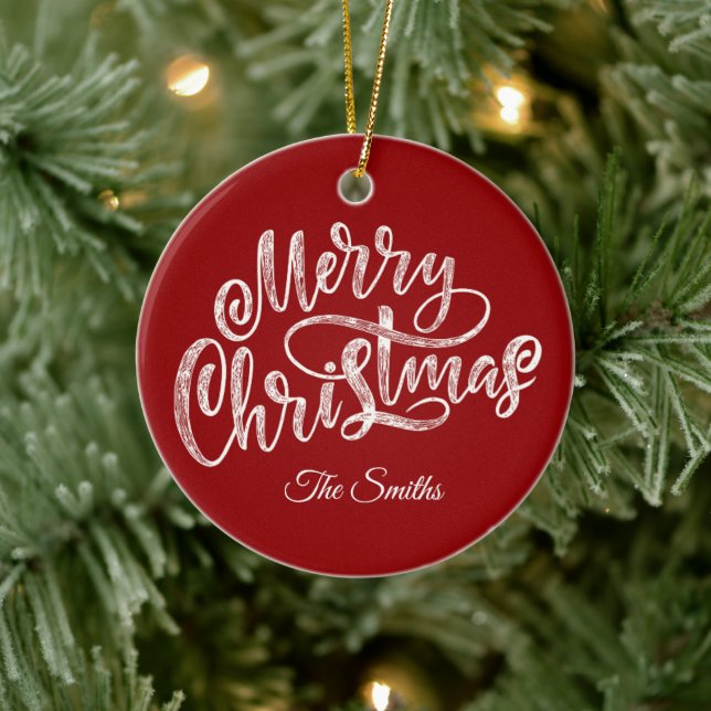 Custom Family Greeting Merry Christmas Ceramic Tree Decoration (Tree)