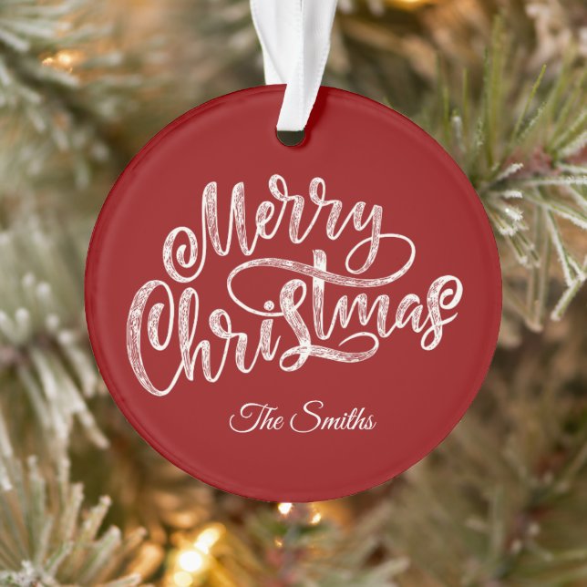 Custom Family Greeting Merry Christmas Ornament (Tree)