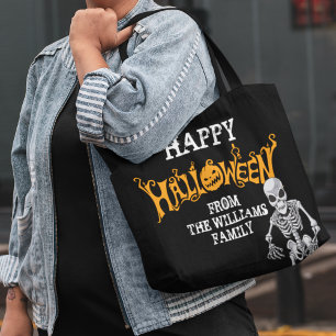 Custom Family Halloween Annual Party Skeleton Tote Bag