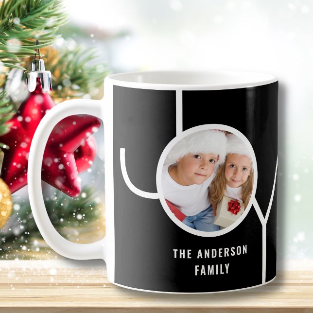 Custom Family Holiday Christmas Photo Black Coffee Coffee Mug (Creator Uploaded)