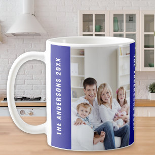 Custom Family Holiday Christmas Photo Blue Coffee Mug