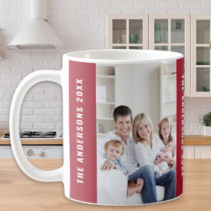 Custom Family Holiday Christmas Photo Red Coffee Mug