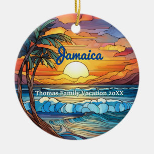 Custom Family Jamaica Trip Faux Stained Glass Ceramic Tree Decoration