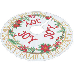 Custom Family Joy Wreath Elegant Vintage Christmas Brushed Polyester Tree Skirt