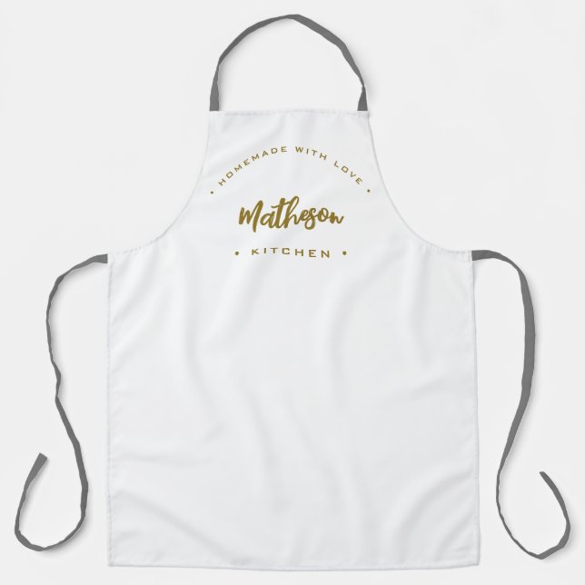 Custom family kitchen Homemade with love Gold text Apron (Front)