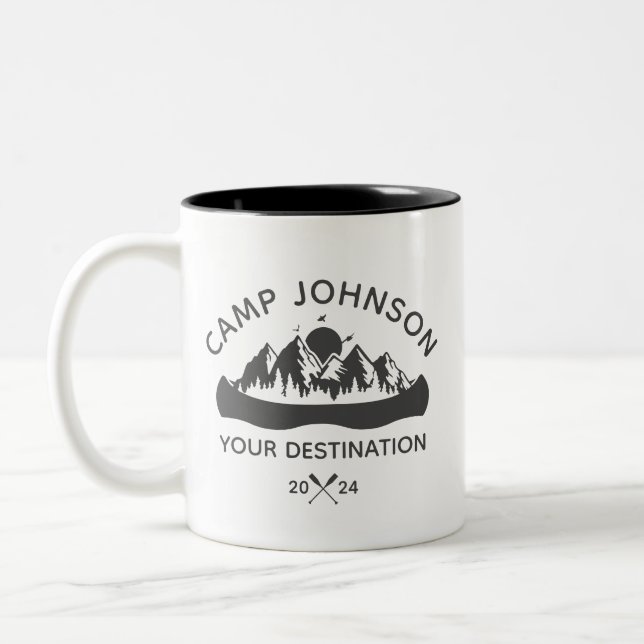 Custom Family Lake Camping Vacation Group Matching Two-Tone Coffee Mug (Left)