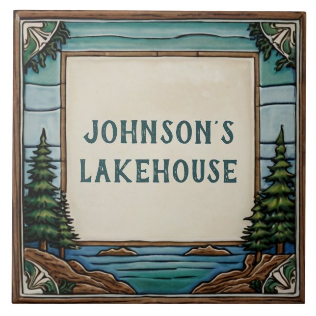 Custom Family Last Name Lakehouse House Name Sign Tile (Front)