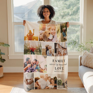 Custom Family Love Photo Collage Modern Quote Chic Fleece Blanket