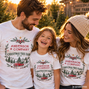 Custom Family Matching Christmas Tree Farm Name T-Shirt